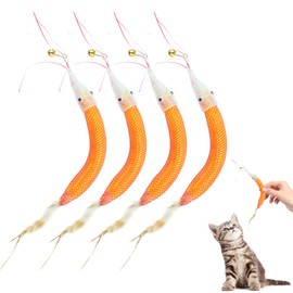 Dayinkes 4PCS Kauspielzeug Katze, Shrimp Form Wolle Gefüllte Katze Spielzeug, 2-in-1 Abnehmbare Natürliche Zahnen Spielzeug, Reduziert Angst Stress Erhöht Den Appetit Sicher Langlebig, Für Katze