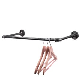 PIPE DECOR Industrial Pipe Wall Mounted Clothing Rack. Heavy Duty Rustic Vintage Steel Grey Black Metal