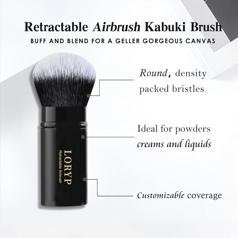LORYP Lolip Retractable Makeup Brush Black Kabuki Foundation 2-Pack Travel