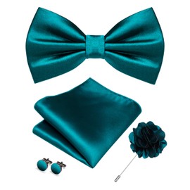 RBOCOTT Teal Blue Bow Tie for Men Silk Bowtie and Pocket Square with Lapel Pin Cufflinks Set (33)