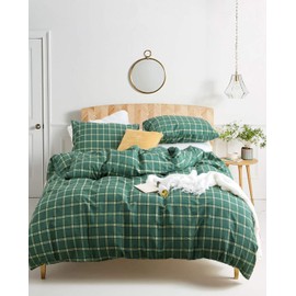 Houseri Green Comforter Set Queen Green Plaid Comforter Emerald Green Bedding Sets Queen Buffalo Checkered Comforter Forest Green Grid Bedding Men Boys Girl Vintage Jade Green and Yellow Bedding Queen