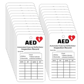 Haobase 25 Pcs AED Automated External Defibrillator Inspection Record, Double Sided Inspection Record Tags with Cable Ties, 150mm x 90mm, Red/Black on White