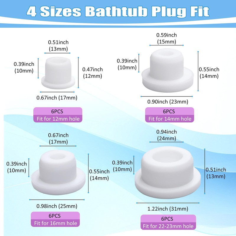 24 PCS Bathtub Jet Covers 4 Sizes Silicone Hole Plug
