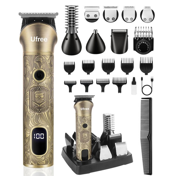 Ufree Beard Trimmer for Men, Cordless Hair Clippers, Electric Razor Shavers for Men, Shaving Kit for Mustache Body Nose Ear Hair Facial, 7 in 1 Beard Grooming Kit Fathers Gifts for Dad
