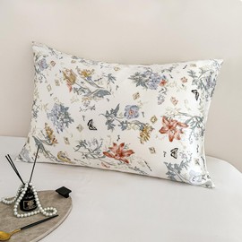 100% Pure Mulberry Silk Pillowcase Standard Size with Hidden Zipper Print,Real Natural Floral Silk Pillow Cases for Hair and Skin,Soft and Cooling,Both Sides Slip Silk,1pc (20"x26",Pattern3)