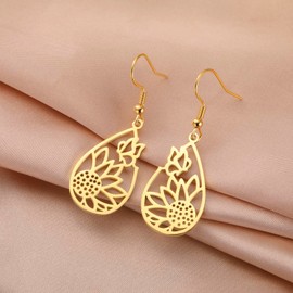 Dreamtimes Geometric Heart Sun Pendant Drop Earrings Stainless Steel Women Hoop Earring Sun Hoop Earrings Hypoallergenic Earrings for Women, Stainless Steel, Not applicable.