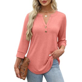 OFEEFAN Business Casual Outfits for Women Plus Size Tops Summer Fashion 2025 V Neck Heley Shirts Coral 3XL