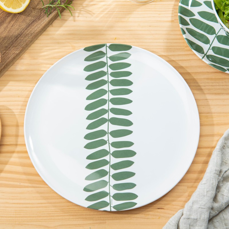 Bzyoo 12-Piece Melamine Dinnerware Set - Leaf | Lightweight, Durable,