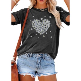 YEXIPO Womens Graphic Tees Short Sleeve Summer Tops Funny Letter Print Crew Neck Casual Loose Cute T Shirts