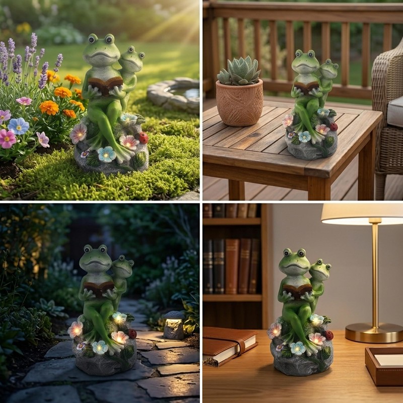 BAHOOMED Solar Frog Garden Statue Outdoor Decor - Resin Frog