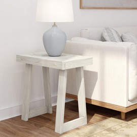 Plank+Beam Classic Rectangular Side Table, 25", Slim Side Table for Living Room, Narrow Nightstand for Small Spaces, Wood End Table for Bedroom, White Sand Wirebrush