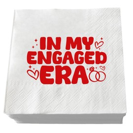 XIUHUBA In My Engaged Era Napkins 3-Ply 50 Pcs Red Foil and White Paper Napkin for Wedding Engagement Bridal Shower Bachelorette Party Decors Cocktail Beverage Bar Table Decorations