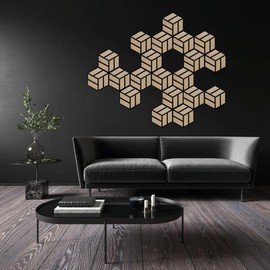 Gedotec Hexagon Acoustic Panels Wood | Oak | Pack of 2 | Wall Panels Wood | Made in Austria | Wall Decoration | 300 x 260 x 19 mm | Sound Insulation | Sound Absorber | Gaming Decoration | Made of