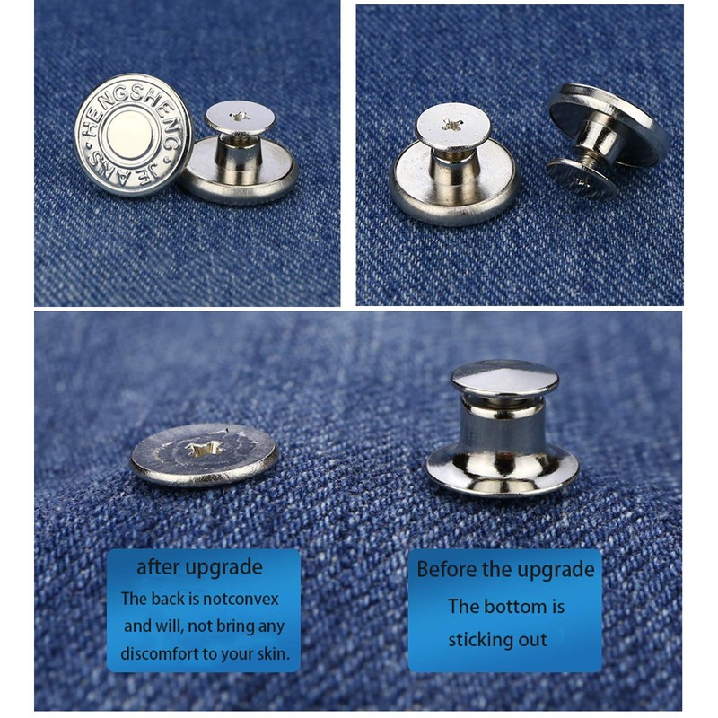 ICEYLI 12 Sets Silver Jeans Buttons Replacement 17mm No Sewing