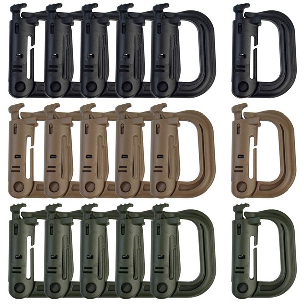 Topbuti 18 pcs Multipurpose Grimlock D-Ring Locking Molle Clips Hanging Hook for Webbing Strap Molle Bag Tactical Backpack