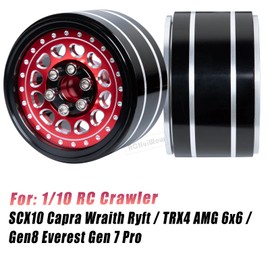 RCHuiWow RC Wide 1.57'' (40mm) 2.2 Beadlock Wheels for SCX10 Capra Wraith Ryft / TRX4 AMG 6x6 / Gen8 Everest Gen 7 Pro,Adjustable 4 Offsets Rims,4Pack,Red w/Black