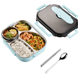 Bento Lunch Box Leak Proof 4 Compartment Bento Box with Utensils Container Phone Holder Lid Dishwasher Safe BPA Free for Adults Kids