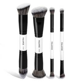 MAANGE Set de 4 Brochas de Maquillaje de Doble Punta con Caja Regalo Blanca Brochas de Maquillaje Profesional Suave Cómodo para Base Polvos Sombra de
