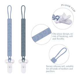 One Piece Design Silicone Pacifier Clip Holder for Baby Boys and Girls,Pack of 4 Flexible Paci Leash,Binky Clips,Newborn Essentials (Fruits, Gray)