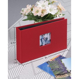 NESCL Small Photo Album 4x6 2 Pack Each Holds 56 Pictures, Linen Cover with Front Window Picture Photo Book Horizontal Pockets for 4x6 Mini Albums Wedding Boy Girls Kids (Red)