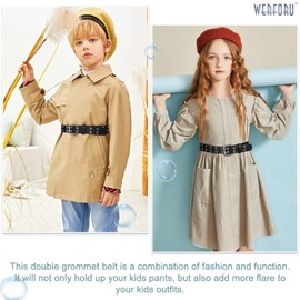 Kids Double Grommet Belts With Holes for Girls Boys PU Leather Two Row Grommet pants Belt for Jeans Dress, Black, Suit for pants Size below28 Inches