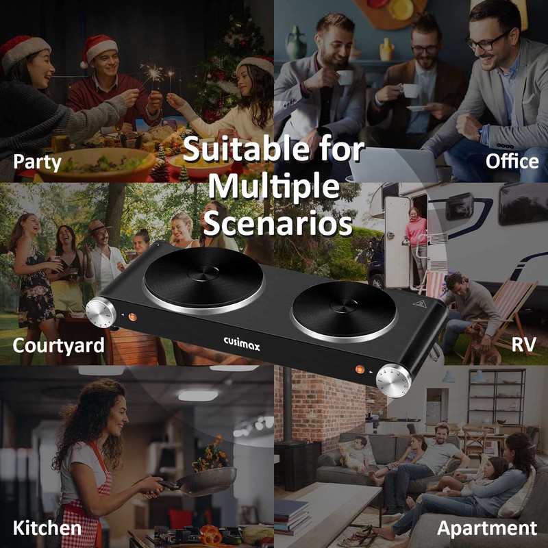 Cusimax Hot Plate for Cooking 1800W Portable Electric Double Burner