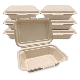 DISPOSABLE GREEN â Bagasse Clamshell Food Containers, Disposable Food Containers, Takeaway Boxes for Hot, Cold, Wet, & Oily Food, Unbleached Meal Prep Container, 450 ml, 50-Pcs