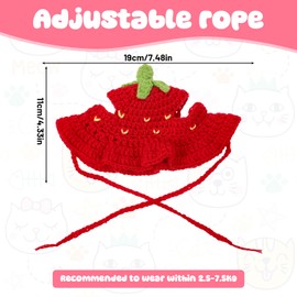 Piriuuo Strawberry Cat Hat, Cotton & Soft Cute Knitted Hats for Cats Birthday Party Christmas Puppy Hat for Small Pets (Red, M)