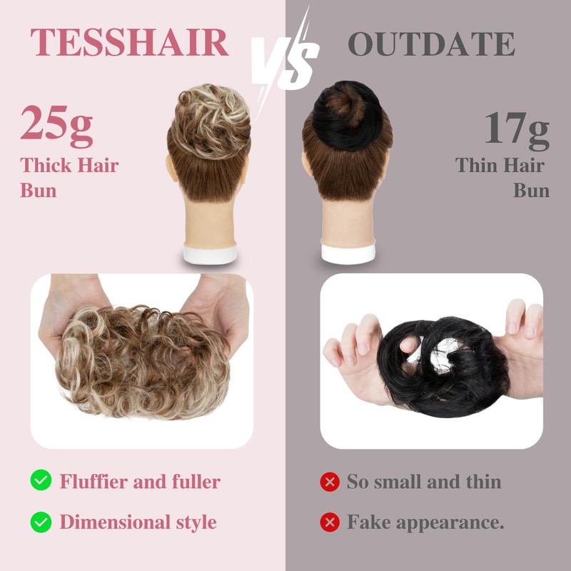 TESSHAIR Thick Human Hair Messy Bun, 100% Real Hair Bun