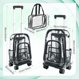 Eccliy 17 Inch 3 Pcs Rolling Clear Backpack Set Heavy Duty Transparent Wheeled Kids Backpack with Clear Lunch Handle Bag PVC See Through Rolling Bookbag for Boys Girls Men Women School Stadium