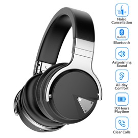 GarageRock E7 Active Noise Cancelling Headphones Bluetooth Headphones Wireless Headphones Over Ear with Microphone Deep Bass, Comfortable Protein Earpads, 30 Hours Playtime for Travel/Work, Black
