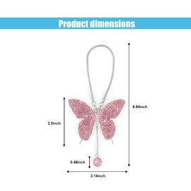 Bling Butterfly Diamond Car Hanging Accessories, Crystal Car Rear View Mirror Charms Car Decorative Accessories for Women, Lucky Presents Hanging Ornament Pendant Decor for All Cars (Pink)