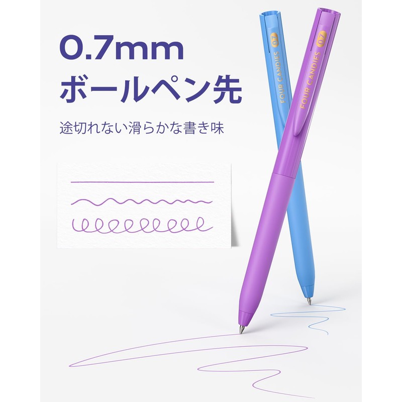 Four Candies Pastel Color Gel Ball Pens, 0.7mm Gel Ink