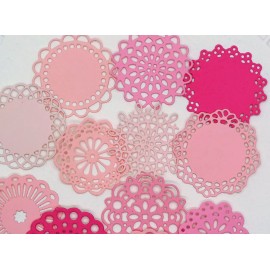 Small Tiny Doilies 12 pc Pink Paper Die Cut Scrapbook Embellishment Cardmaking