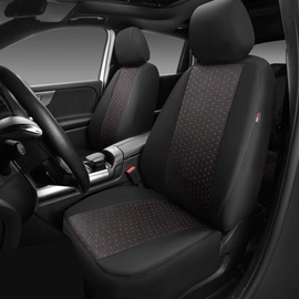 CAR PASS Jacquard Cloth Car Seat Covers Full Set, Washable Breathable Automotive Seat Covers Universal Fit for Cars,SUV,Vans,Trucks,Inside Zipper Design, Airbag Compatible(Full Set,Black and Red)