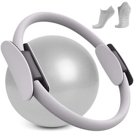 Pilates Kit Casa Incl Aro 38cm y Pelota 25cm de Pilates,Calcetines de Yoga | Anillo y Pelota Pequeña de Yoga,para Tonificar Los Músculos de Brazos y M