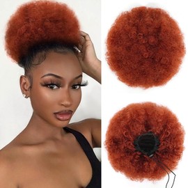 quesdom Afro Puff Ponytail Extension Synthetic Dark Orange 80 Grams Afro Puff Drawstring Clip on Kinky Curly Bun for Black Women(350 Dark Orange)