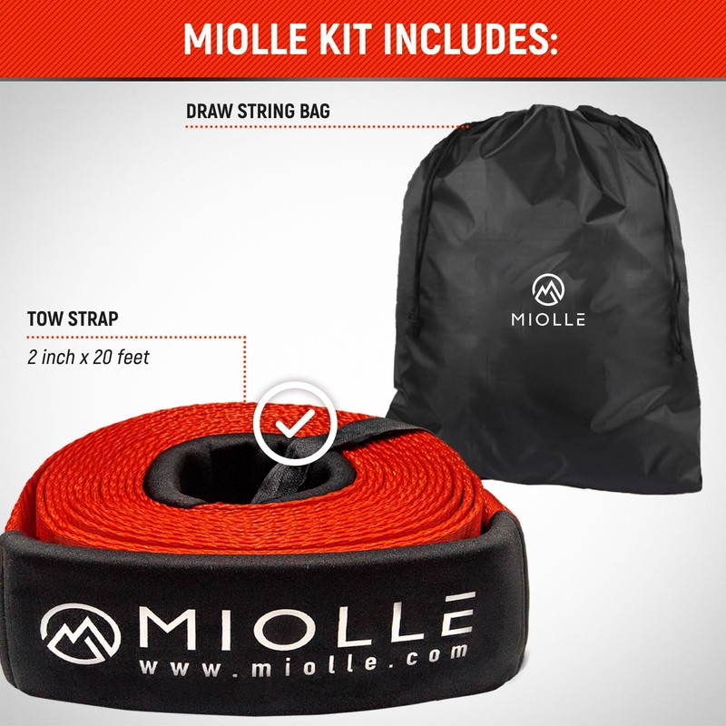 MiolleGear Tow Strap 2”x20’- 20990 lbs MBS (Lab Tested) Recovery