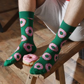 HSELL Funny Mens Colorful Dress Socks Fun Novelty Patterned Crazy Design Socks (12 Pairs - Donuts)
