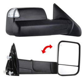 FINDAUTO Tow Mirrors Fit for 2009-2010 for Dodge for Ram 1500 2011-2016 for Ram 1500 2500 3500 Towing Mirrors with Driver and Passenger Side Power Heated LED Turn Signal Puddle Light Black Housing
