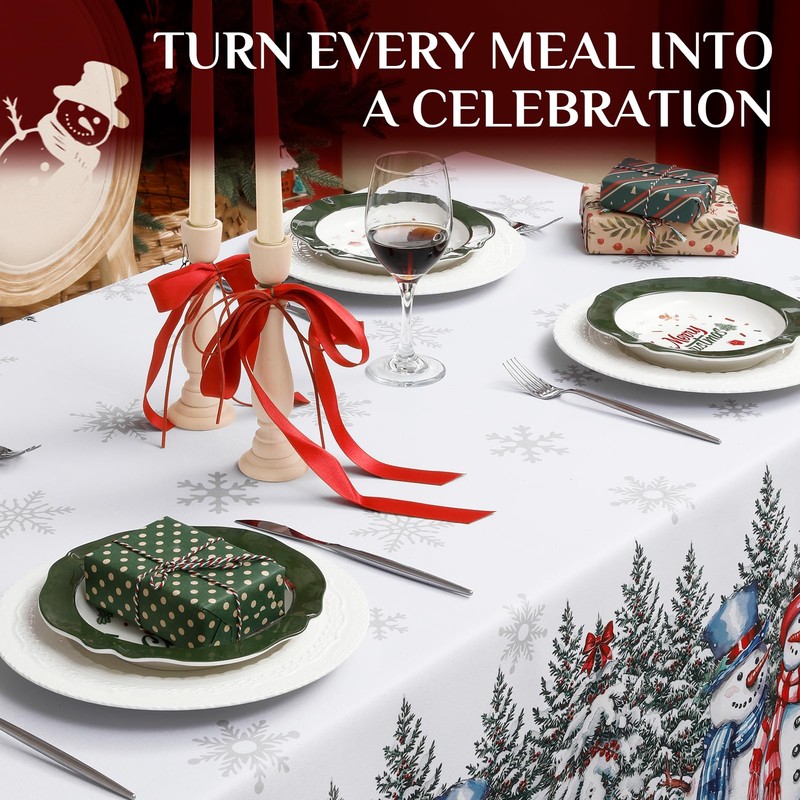 Softalker Christmas Table Cloth Rectangular White Xmas Tablecloth 140x200cm