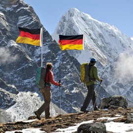 Grantop Telescopic Flagpole Set, Red Flagpole Extendable 2 m with 4 Pieces Carabiner Hooks, Blue Pieces, Whistle, Stainless Steel Flagpole, Portable for Flag, Peace Flag, Travel Guide, Camping