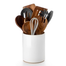 Nucookery Utensil Holder, 6.4" Ceramic Kitchen Utensil Holder with Countertop-Protection Cork Bottom, Farmhouse Kitchen Decor for Counter (White)