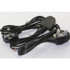3 x 2m Mains Flex, Moulded UK Plug, Open End 0.75mm, 2 core 5A Appliance Cable