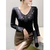 La Queens Diamond V-neck Dance Top for Line Dance, Jazz, Zumba & Broadcast Dance Social Dance XL