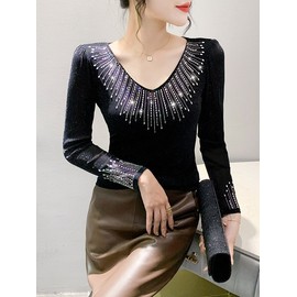 La Queens Diamond V-neck Dance Top for Line Dance, Jazz, Zumba & Broadcast Dance Social Dance XL