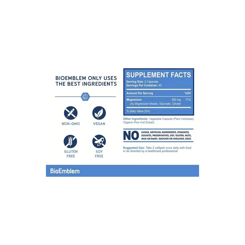 Bioemblem Magnesio Triple Cápsulas 300mg Alta Absorción Vegano Gluten