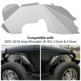 HECASA Front Inner Fender Liners Compatible with 2007-2018 Jeep Wrangler JK JKU Unlimited Sport Sahara Rubicon 2/4 Doors, Lightweight Aluminum Wheel Well Liners Splash Guards