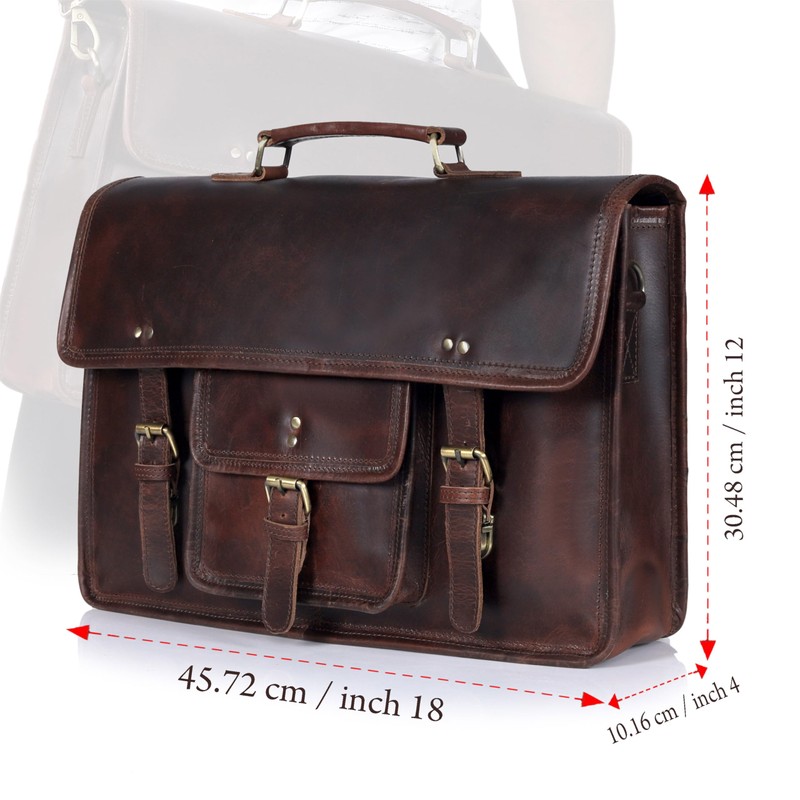 18-Inch Dark Brown Premium Leather Messenger Bag for Men &