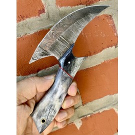 Handmade Damascus Ulu Knife Vintage Alaskan Kitchen Knife Chef Knife Camel Bone